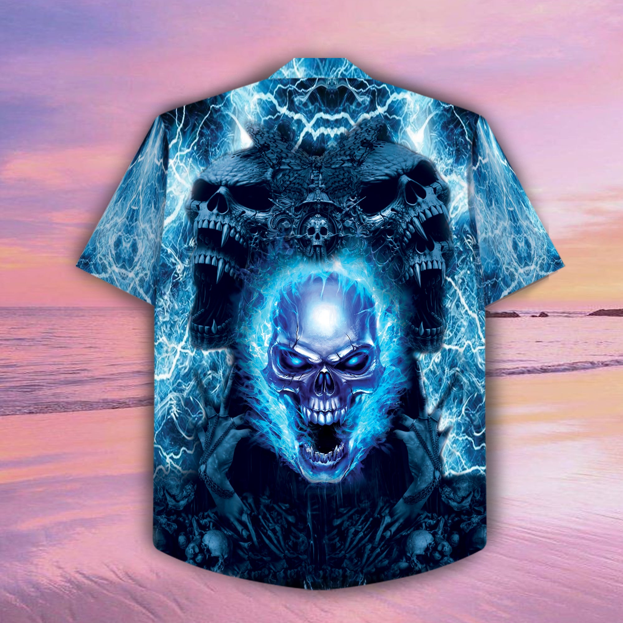 Blue Smoke Skull Hawaiian Shirt