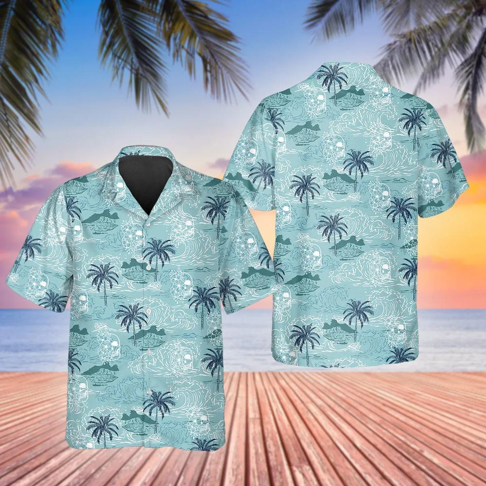 Blue Tropical Skull With Coconut Tree Hawaiian Shirt