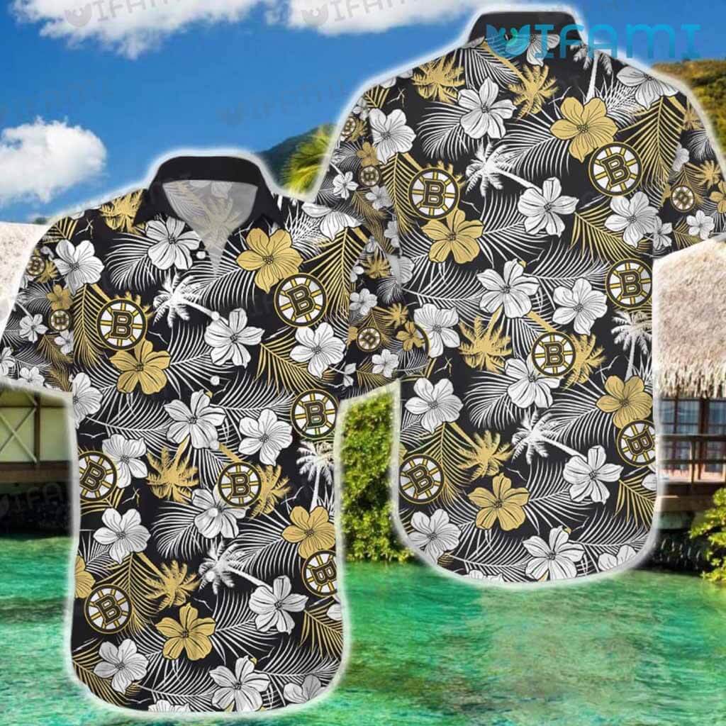Boston Bruins Hawaiian Shirt Hibiscus Pattern Classic Bruins Gift