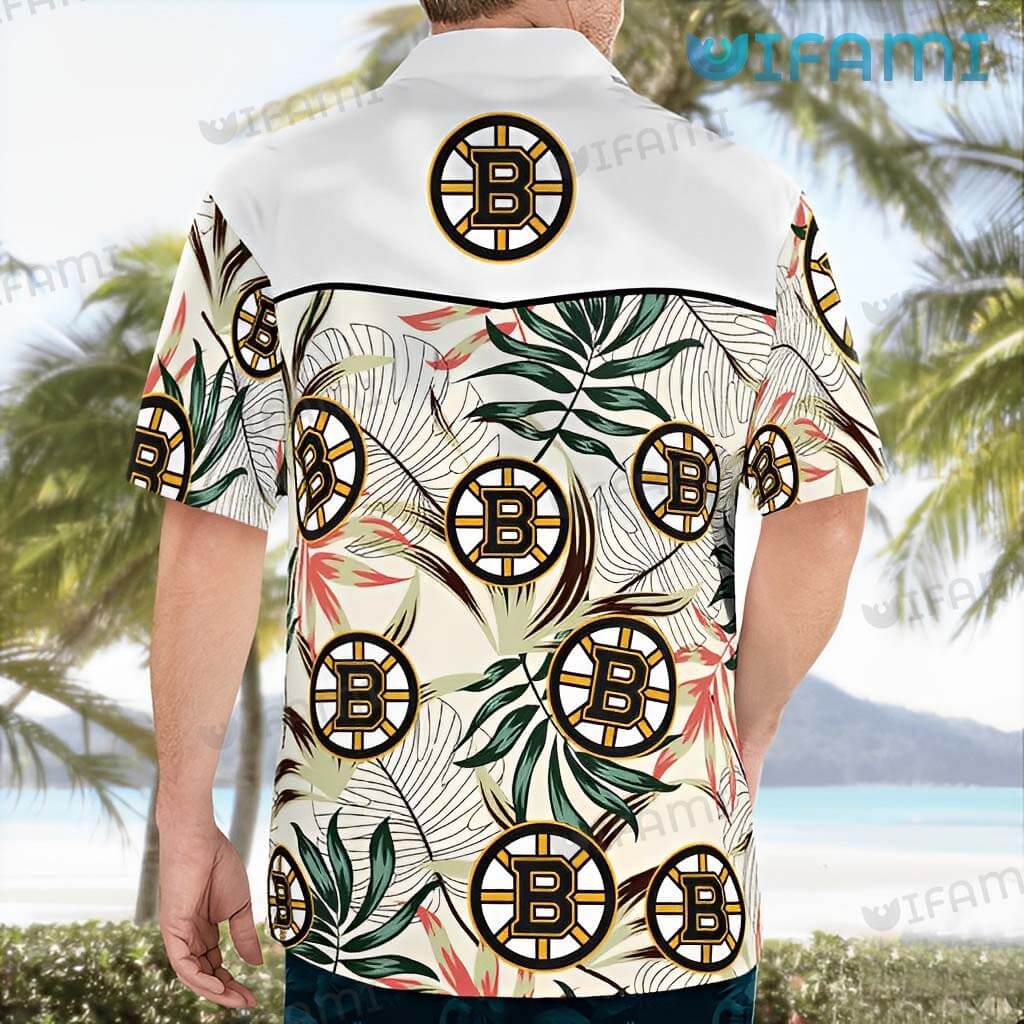 Boston Bruins Hawaiian Shirt Palm Leaf Logo Pattern Bruins Gift