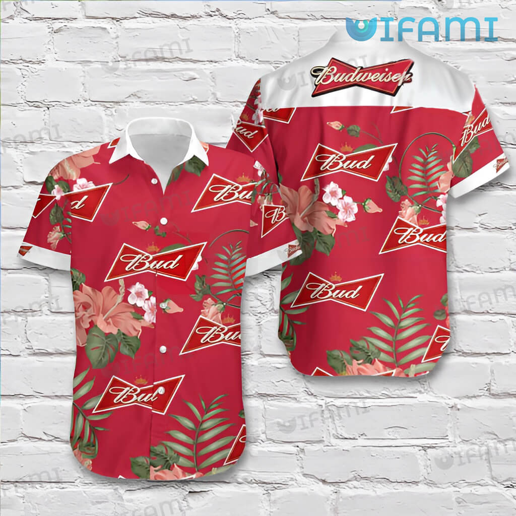 Budweiser Hawaiian Shirt Tropical Hibiscus Beer Lovers Gift