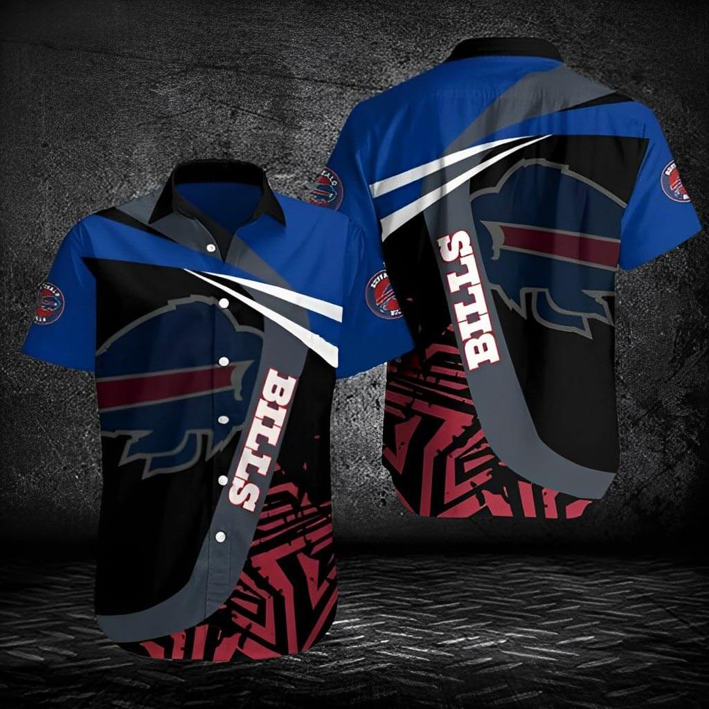 Buffalo Bills Hawaiian Shirt Black Blue Red Logo Blue Buffalo Bills Gift