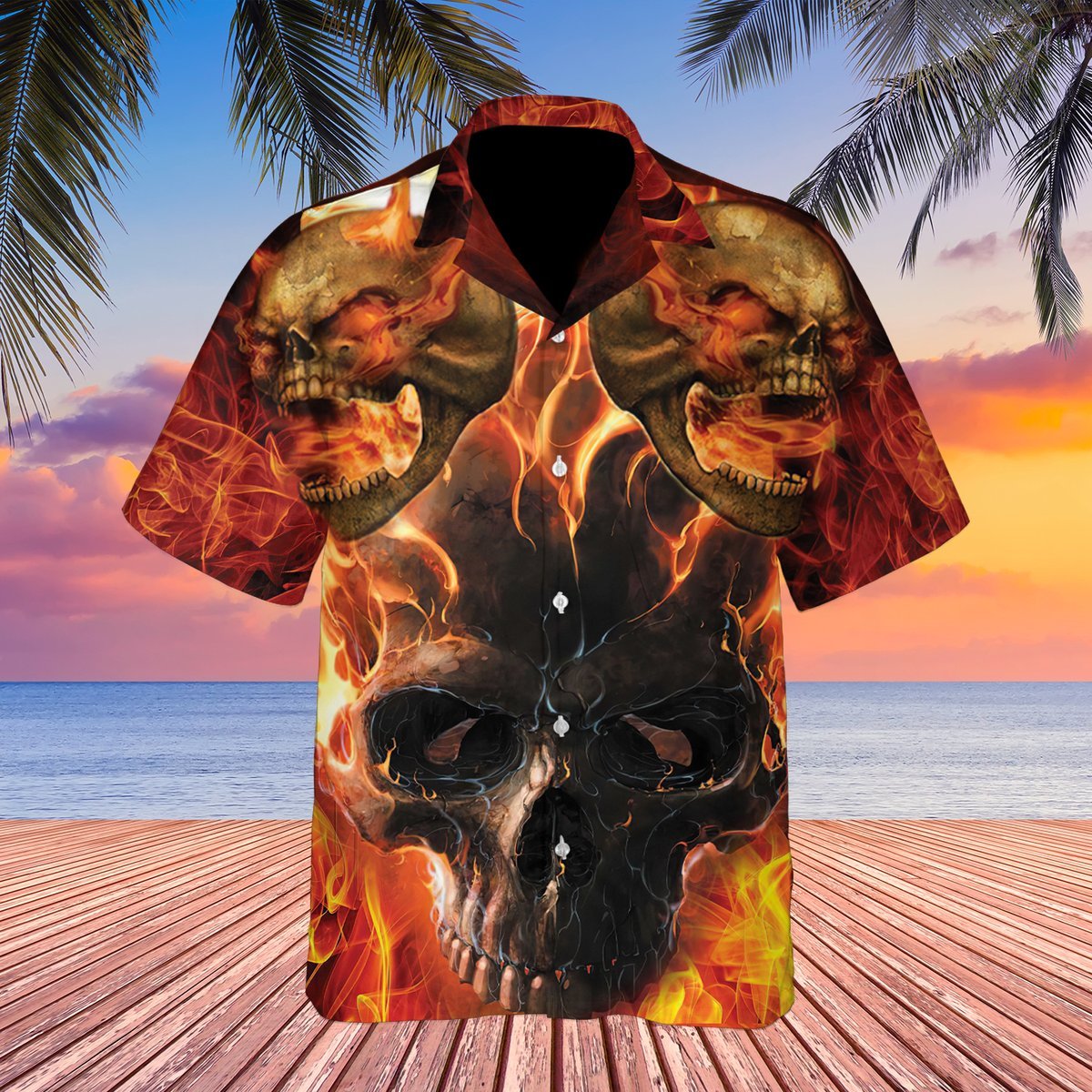 Burning Skull Hawaiian Shirt For Men Women Adult