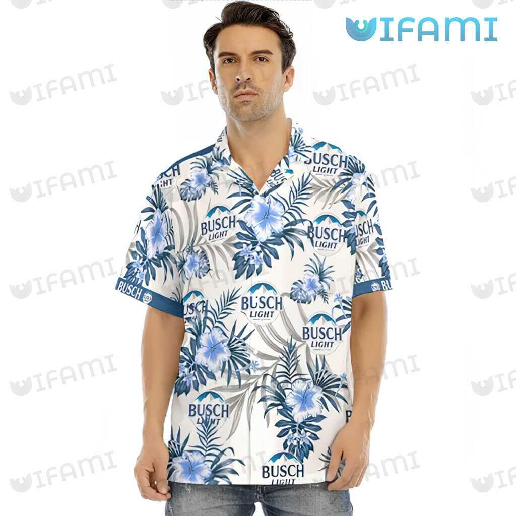Busch Light Hawaiian Shirt Blue Hibiscus Beer Lovers Gift