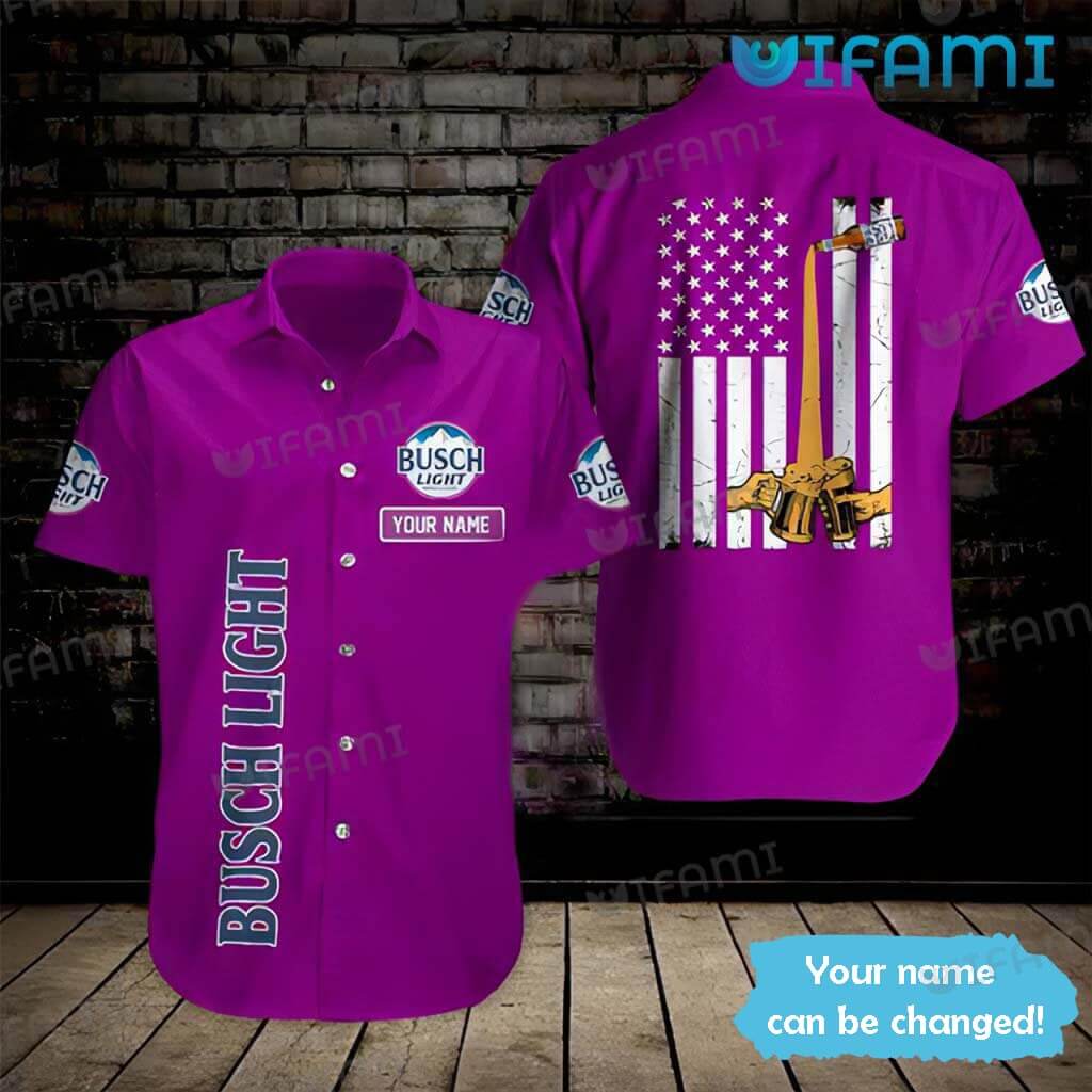 Busch Light Hawaiian Shirt Us Flag Custom Name Beer Lover Gift