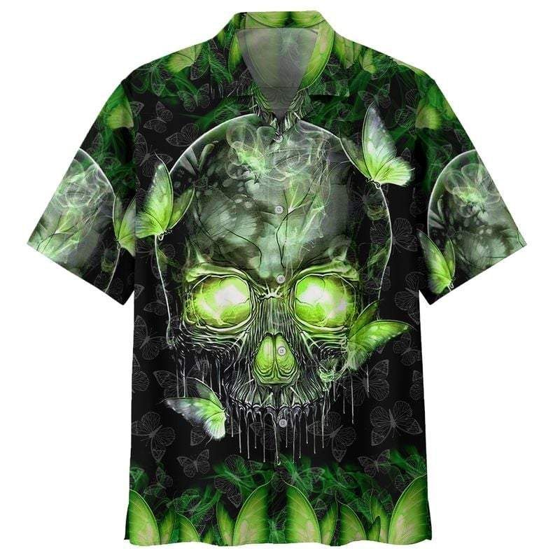 Buy Skull Magic Butterfly Green Hawaiian Shirt Aloha Beach