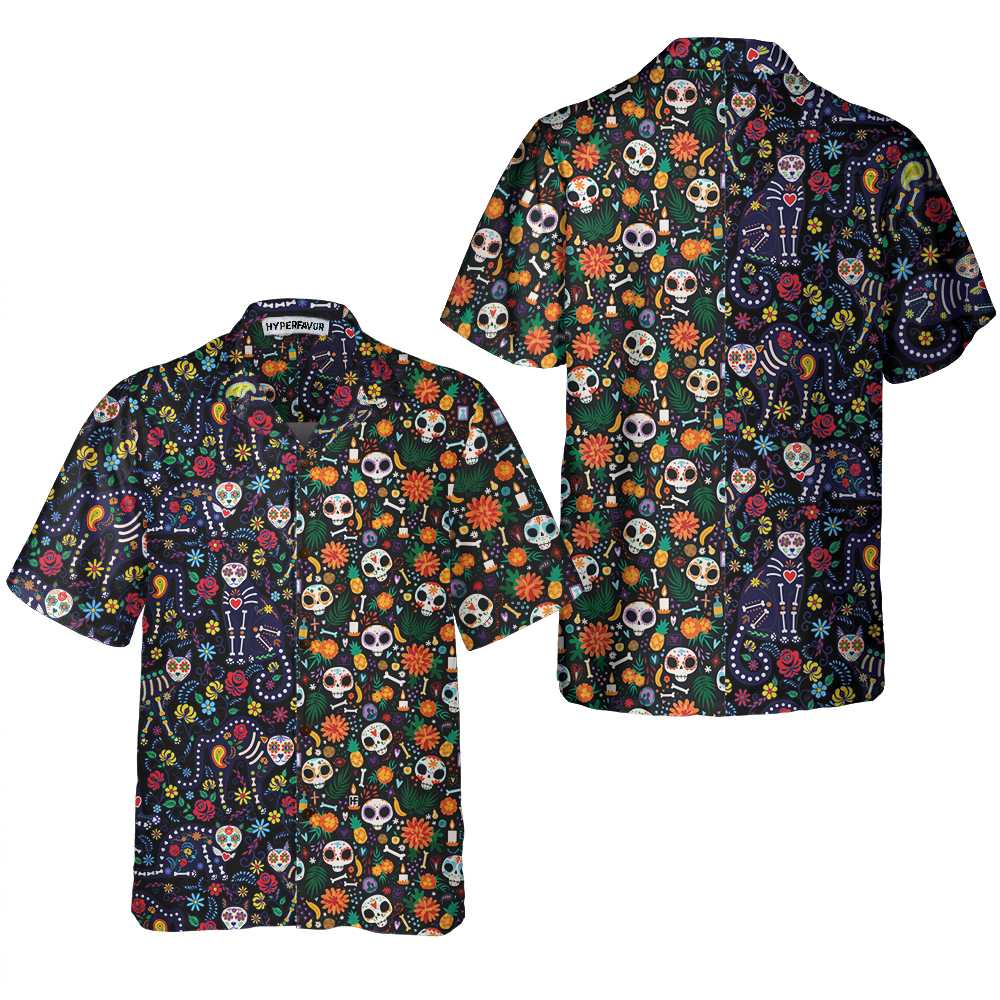Calavera Cats And Sugar Skulls Dia De Los Muertos Hawaiian Shirt Best Day Of The Dead Gift