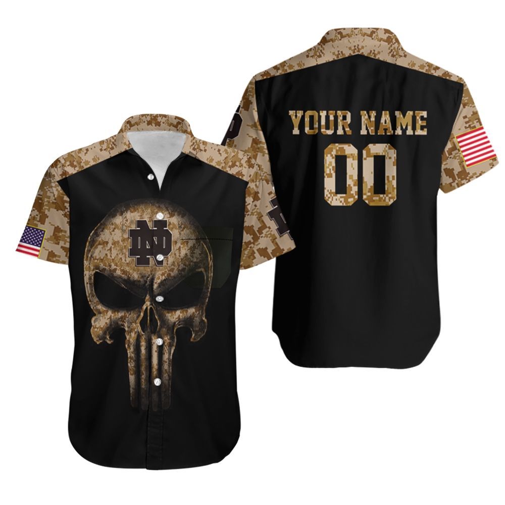 Camouflage Skull Notre Dame Fighting Irish American Flag 3d Personalized Hawaiian Shirt Camouflage Skull Notre Dame Fighting Irish American Flag 3d Personalized Hawaiian Shirt