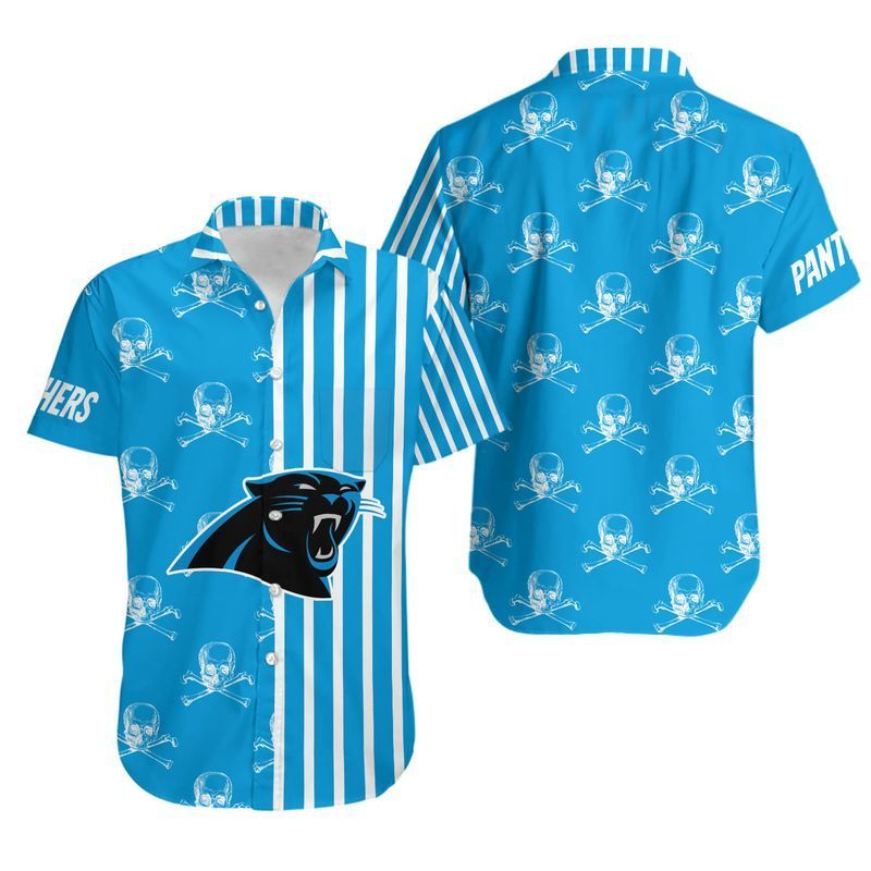 Carolina Panthers Stripes And Skull Hawaiian Shirt For Fans-1