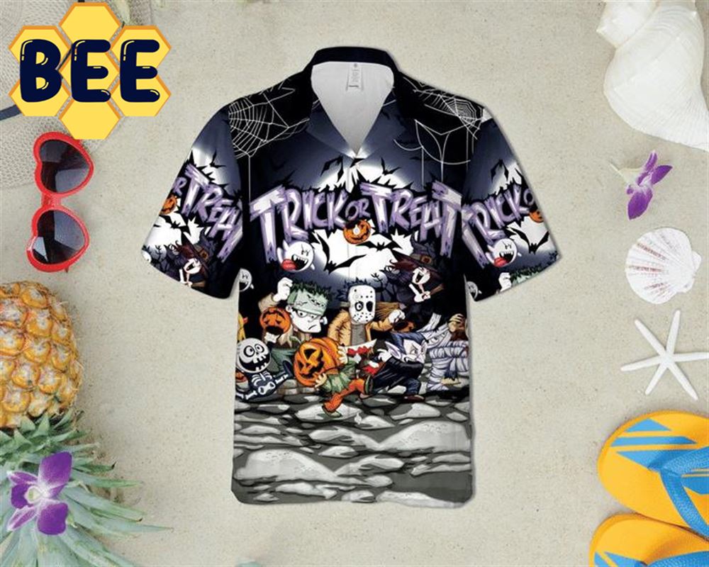 Chibi Horror Characters Halloween Hawaiian Shirt-1