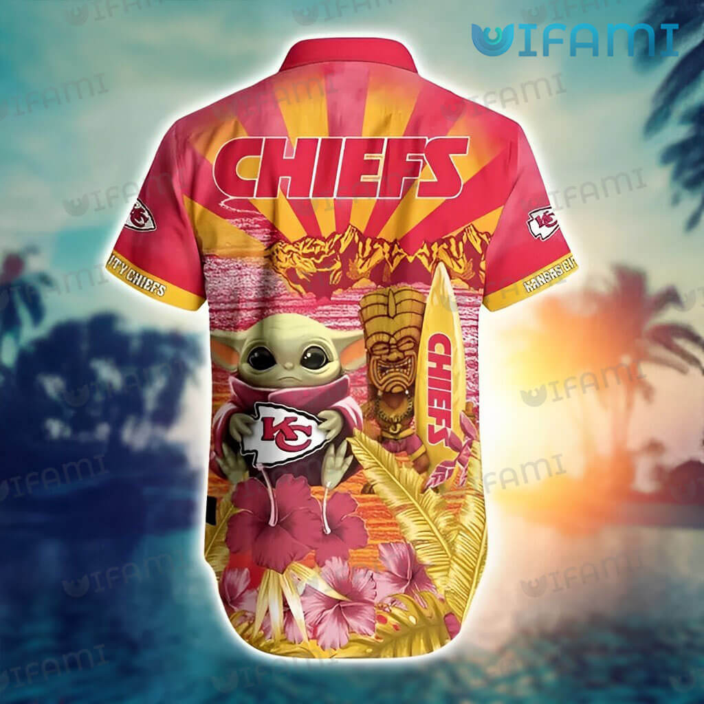 Chiefs Hawaiian Shirt Baby Yoda Tiki Mask Surfboard Kansas City Chiefs Gift