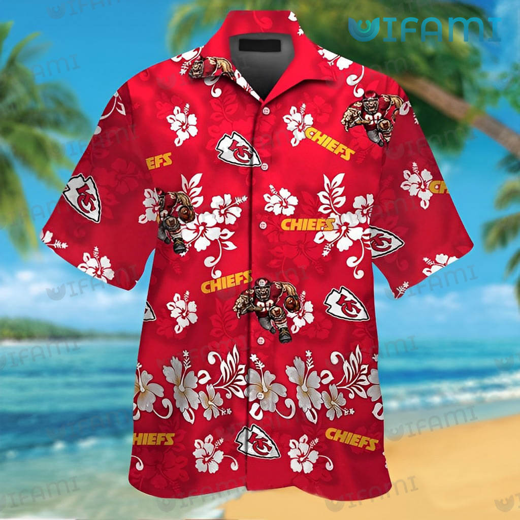 Chiefs Hawaiian Shirt Mascot Hibiscus Pattern Kansas City Gift