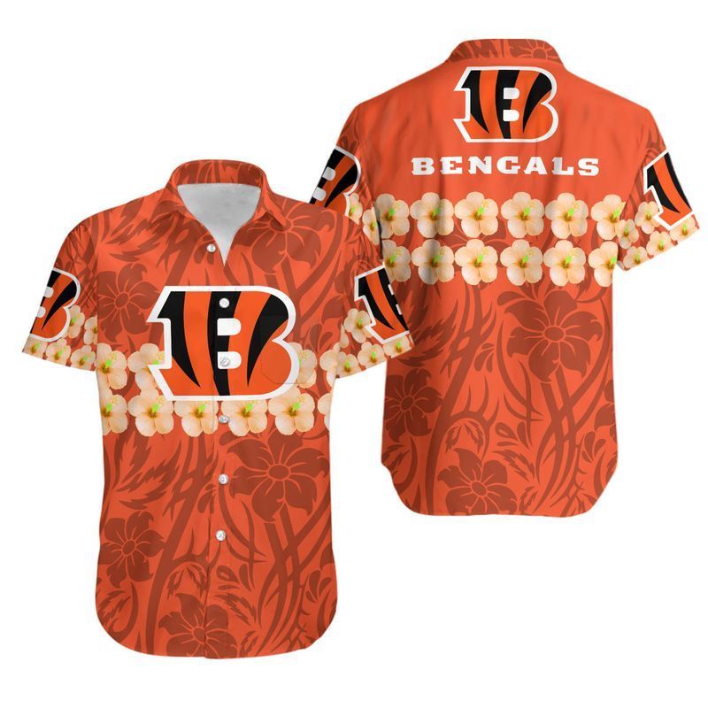 Cincinnati Bengals Flower And Logo Hawaiian Shirt For Fans-1 Cincinnati Bengals Flower And Logo Hawaiian Shirt For Fans-1
