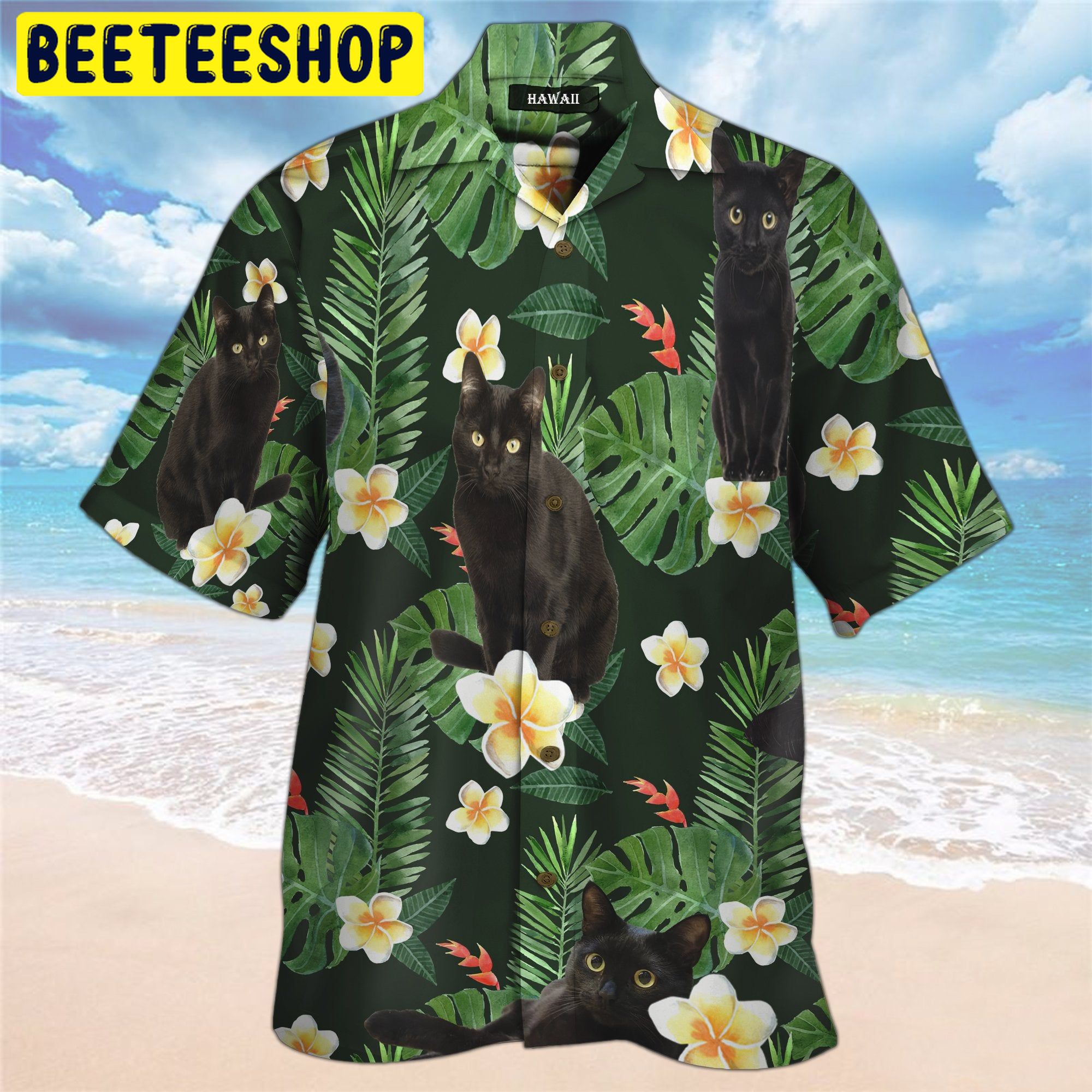 Black Cat 3d All Over Printed Trending Hawaiian Shirt-1