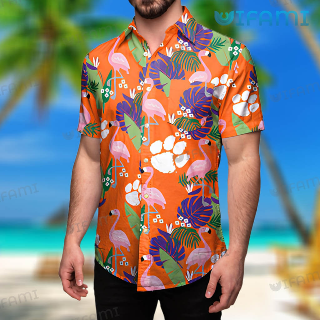 Clemson Tigers Hawaiian Shirt Flamingo Floral Clemson Gift