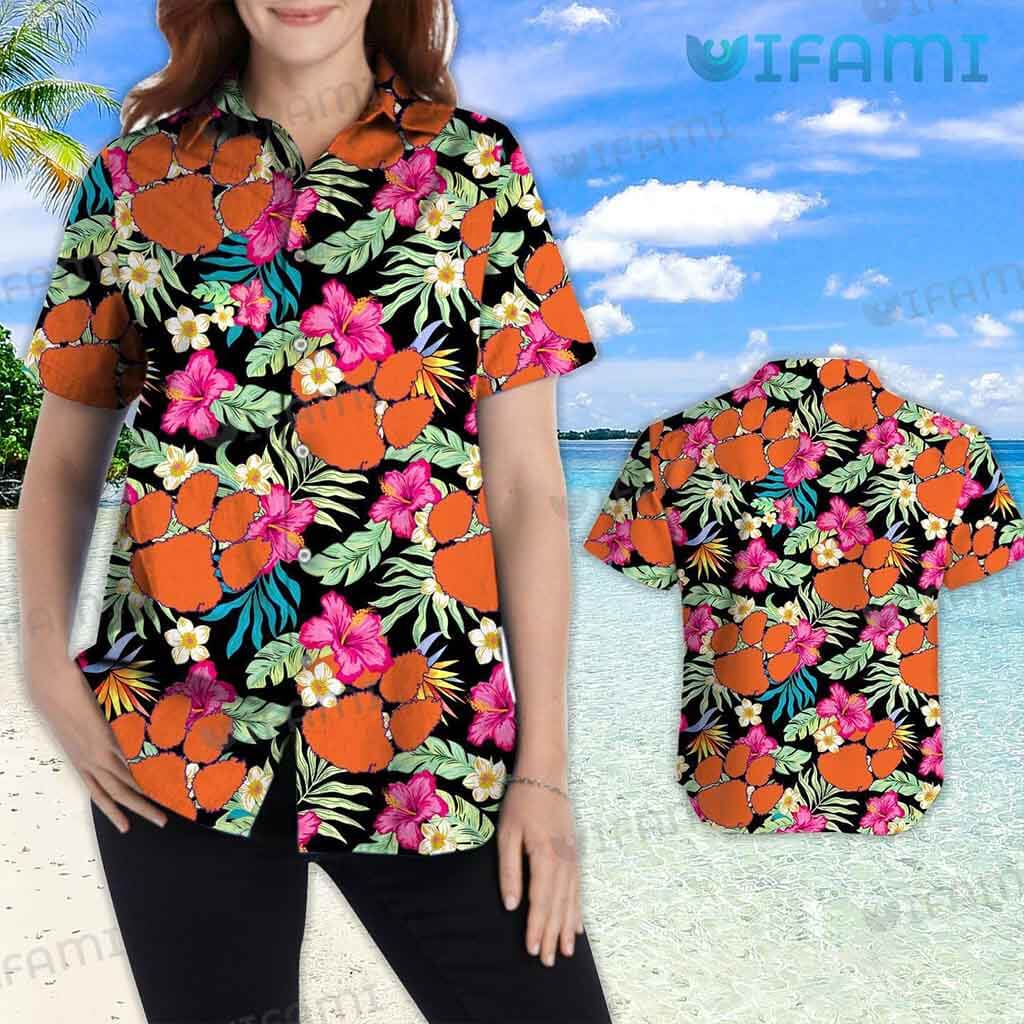 Clemson Tigers Hawaiian Shirt Hibiscus Floral Clemson Gift