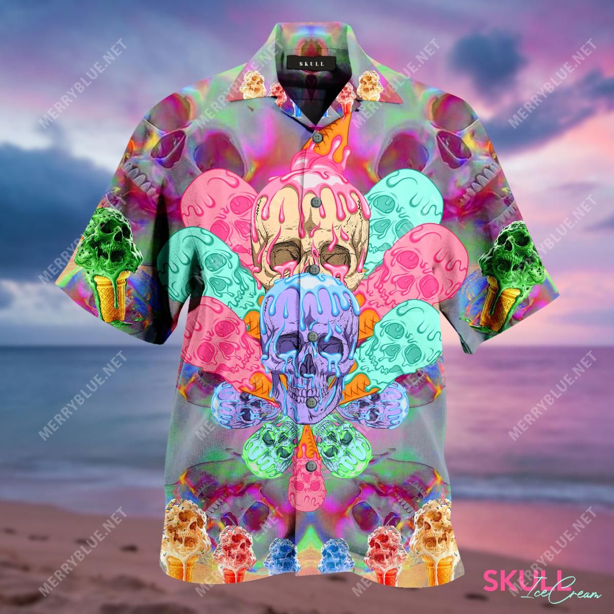 Cooling Skull Aloha Hawaiian Shirt Colorful Short Sleeve Summer Beach Casual Shirt