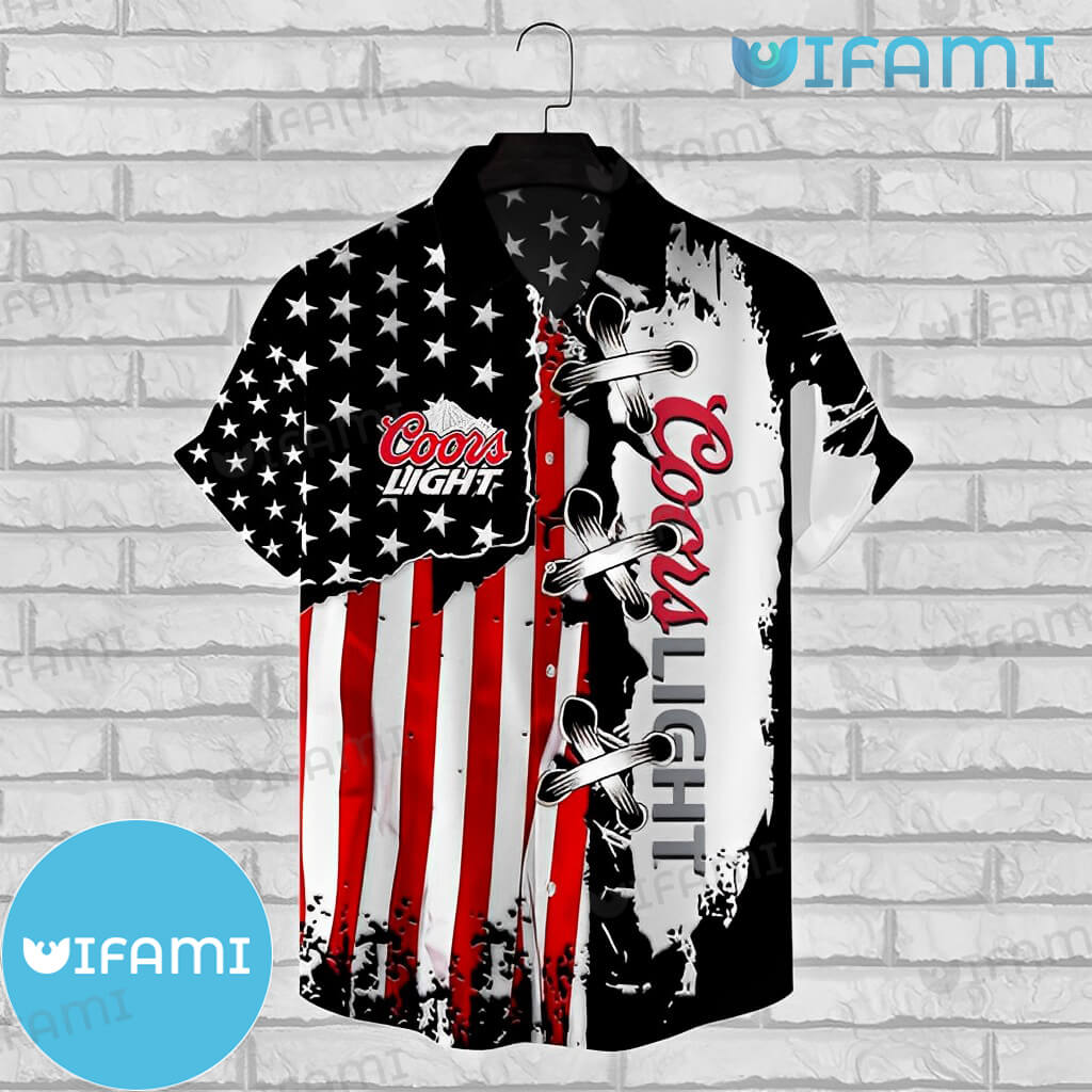 Coors Light Hawaiian Shirt Usa Flag Beer Lovers Gift