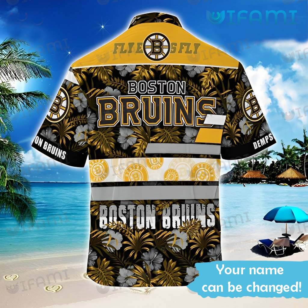 Custom Name Bruins Hawaiian Shirt Big Logo Tropical Leaf Boston Bruins Gift