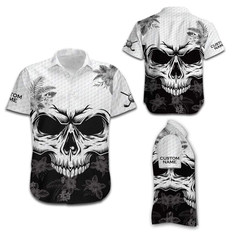 Custom Name Hawaiian Shirts Golf Tropical Floral Skull