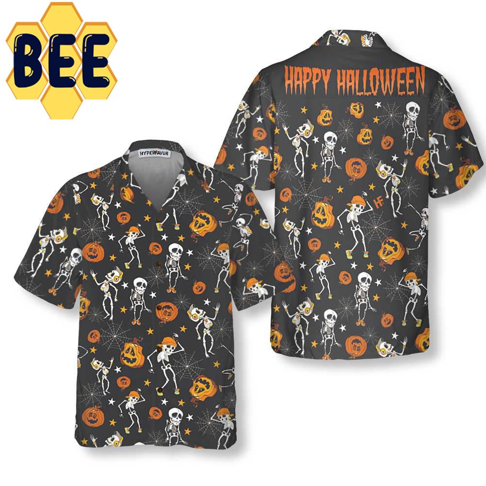 Dancing Skeletons Happy Halloween Hawaiian Shirt-1