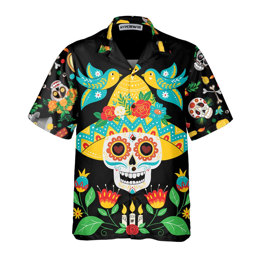 Day Of Dead Sugar Skull And Guitar Hawaiian Shirt Funny Mexican Skull Halloween Shirt Day Of Dead Sugar Skull And Guitar Hawaiian Shirt Funny Mexican Skull Halloween Shirt