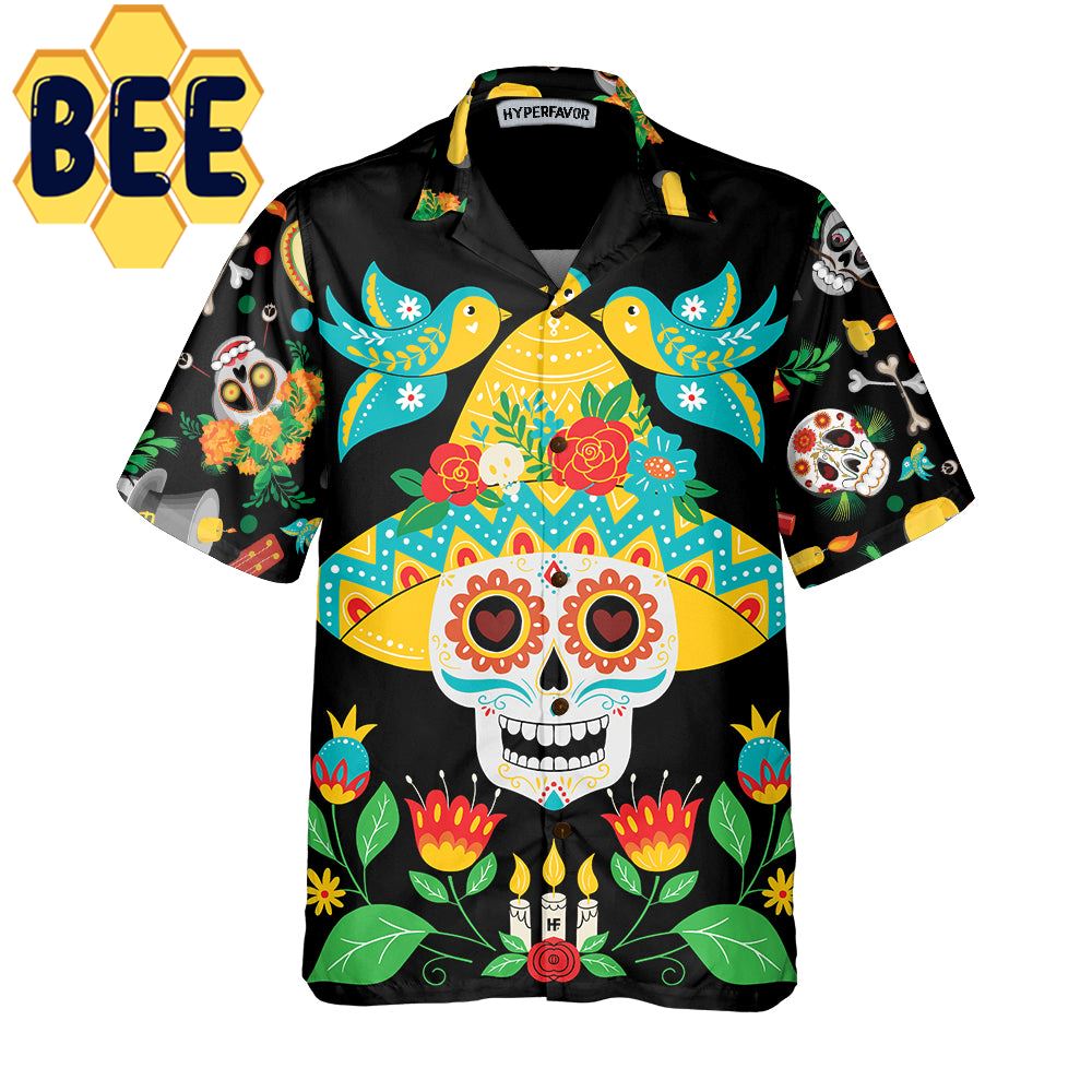 Day Of Dead Sugar Skull And Guitar Hawaiian Shirt-1