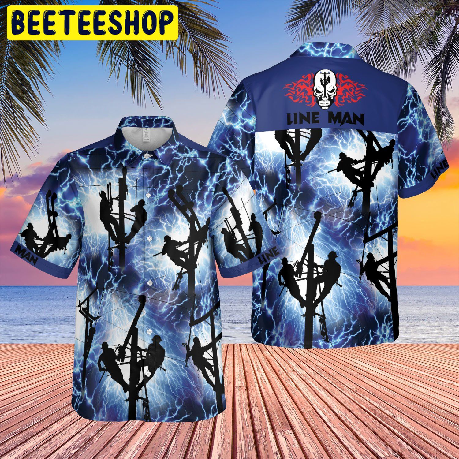 Design Lineman Red Thunder Storm Trending Hawaiian Shirt-1