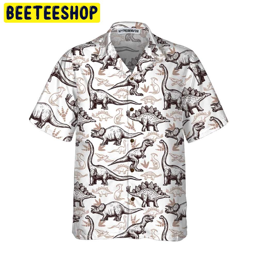 Dinosaurs Footprints Seamless Pattern Trending Hawaiian Shirt-1