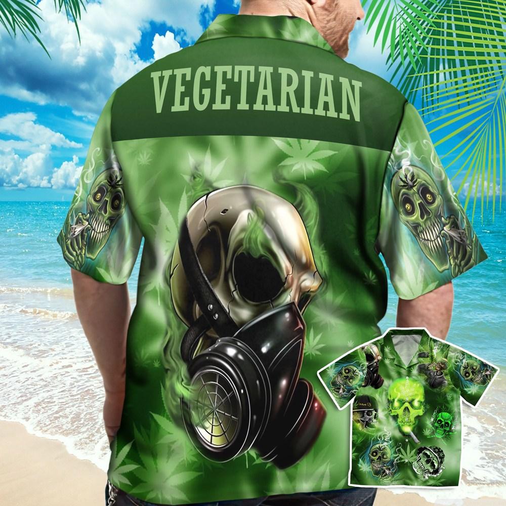 Dope Vegetarian Skull Smoke Weed For Life Hawaiian Aloha Shirt