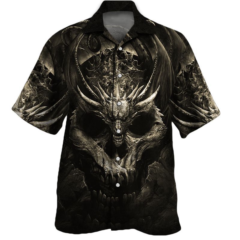 Dragon Skull Black Unique Design Unisex Hawaiian Shirt For Men And Women