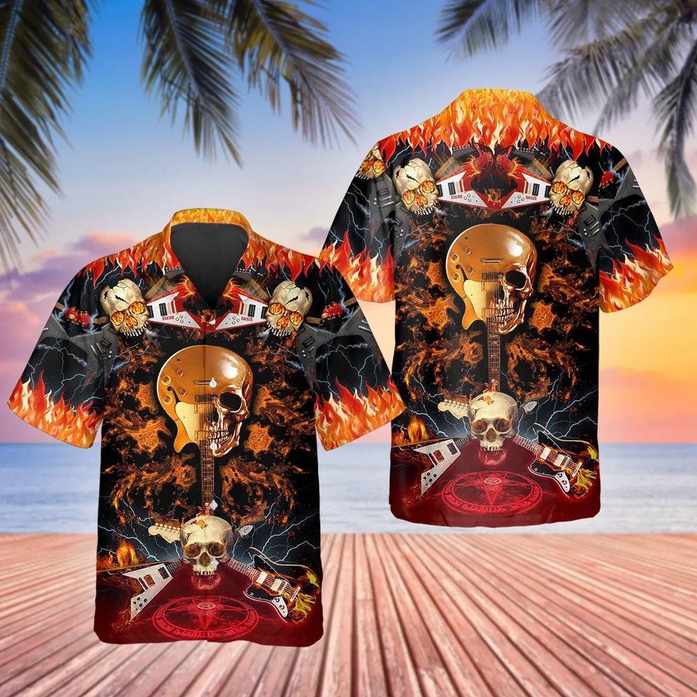 Electric Guitar Skull Hawaiian Shirt