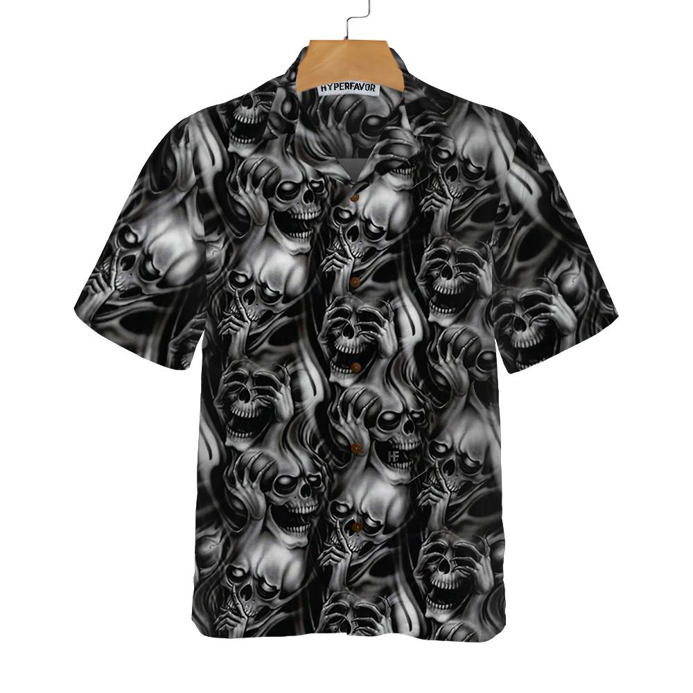 Evil Skull Tattoo Hawaiian Shirt Horror Skull Shirt Black For Men And Women