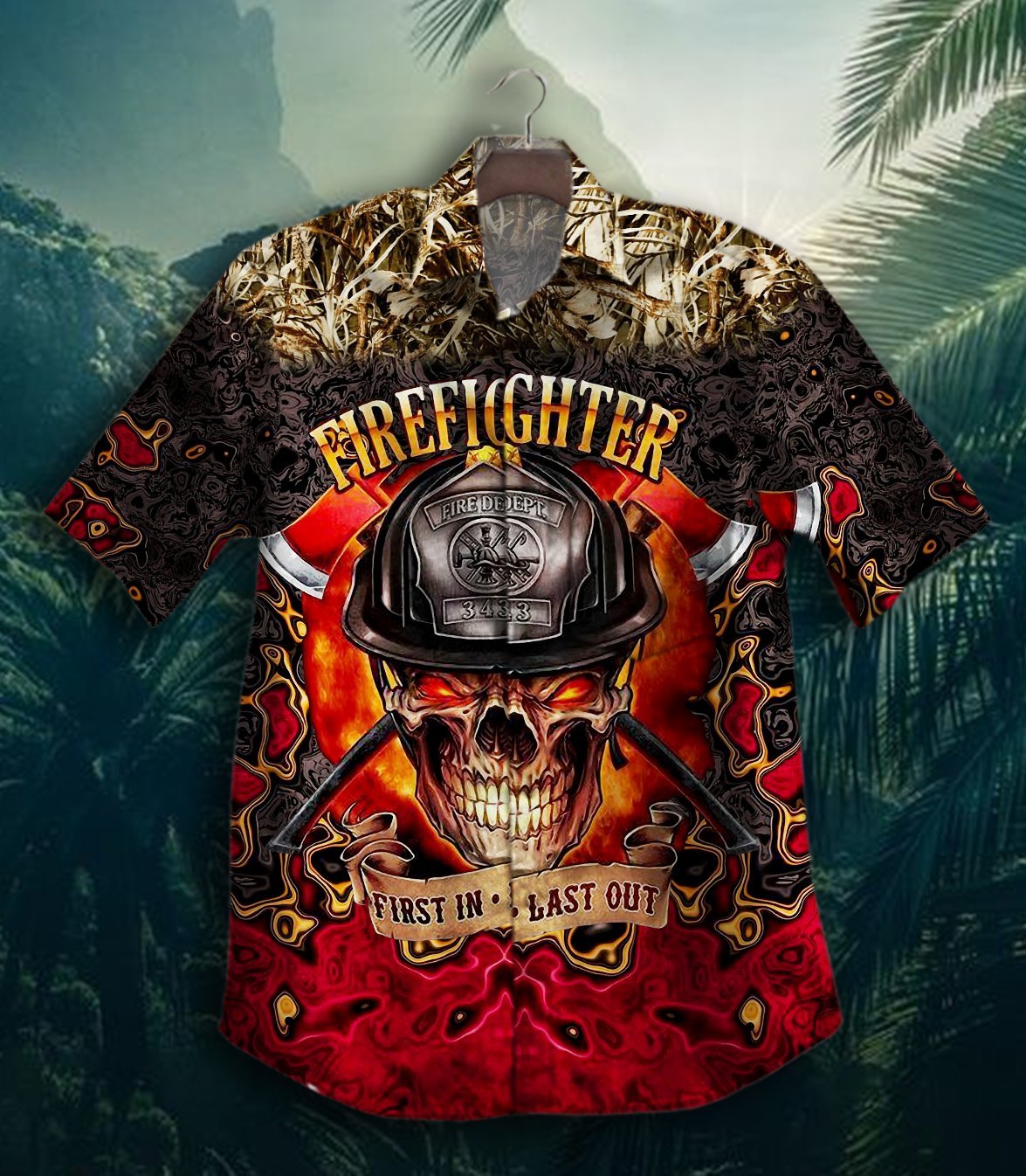 Firefighter Skull First In Last Out Hawaiian Shirt For Men Women Adult