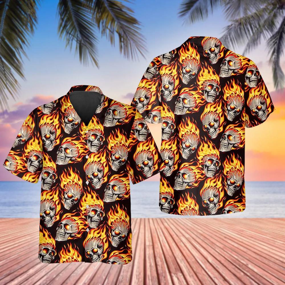 Flaming Skull Pile Hawaiian Shirt This Trends Summer Beach
