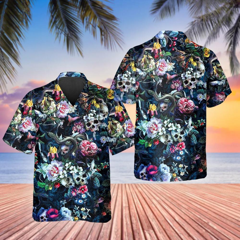 Floral Skull And Snakes Hawaiian Shirt This Trends Summer Beach