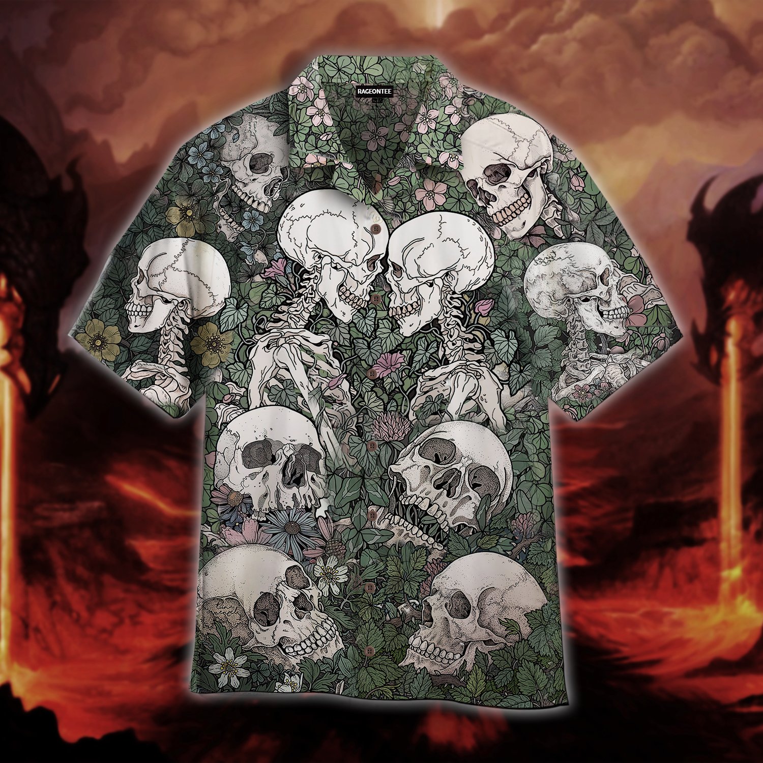 Flowers Flora Skeleton Skull Halloween Hawaiian Shirt