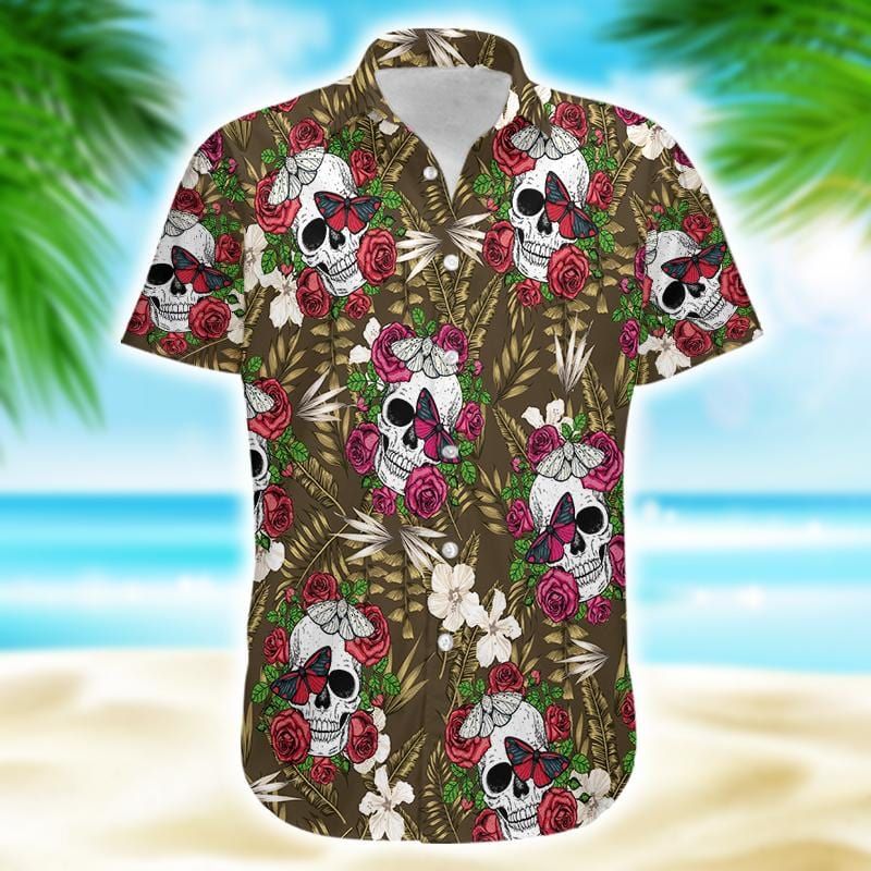 Flowers Skull Summer Vibe Rose Tropical Hawaiian Aloha Shirt