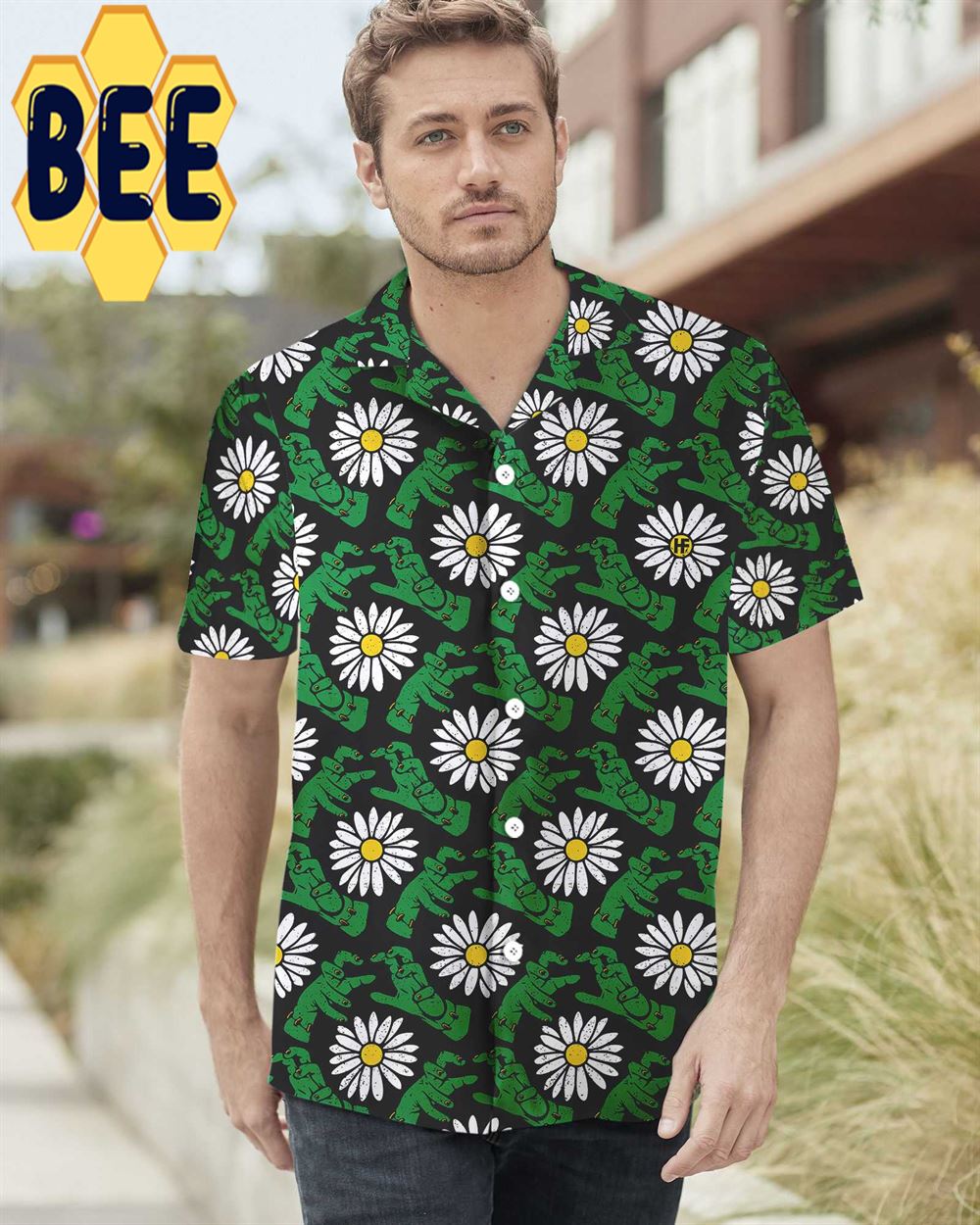 Frankensteins Monster And Daisies Halloween Hawaiian Shirt-1