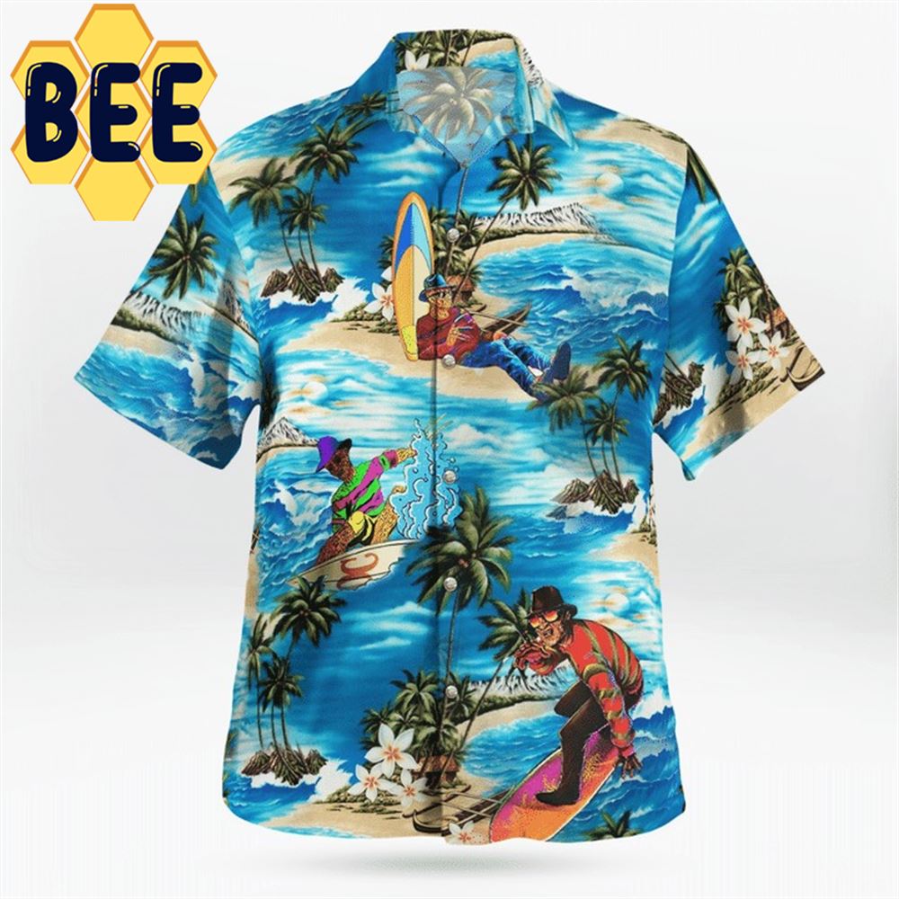 Freddy Krueger Surfing Horror Halloween Hawaiian Shirt-1
