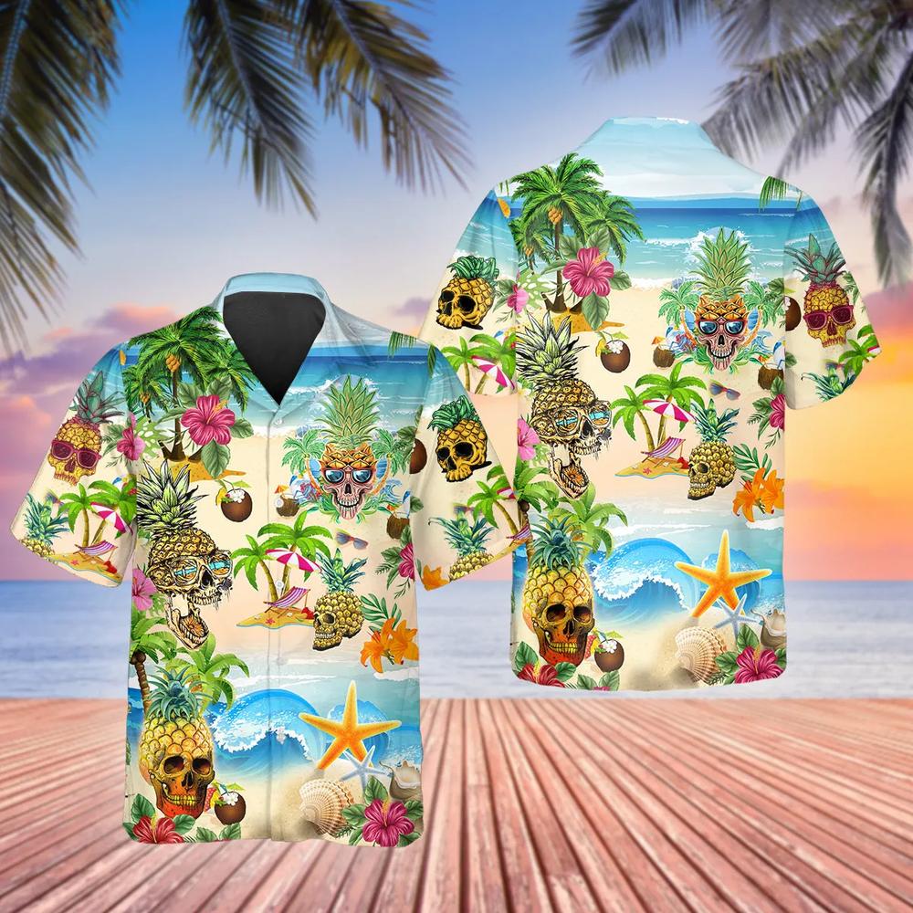 Funny Beach With Pineapple Skull Hawaiian Shirt
