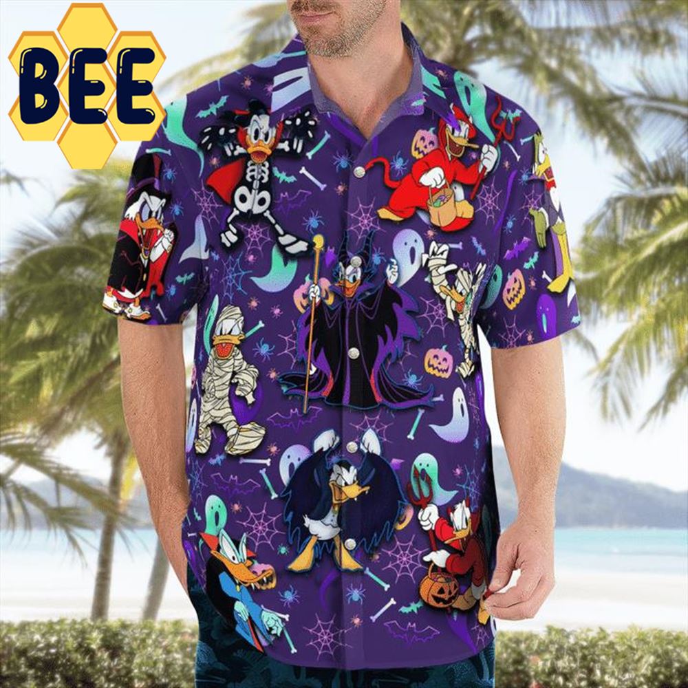 Funny Duck Cosplay Horror Characters Halloween Hawaiian Shirt-1