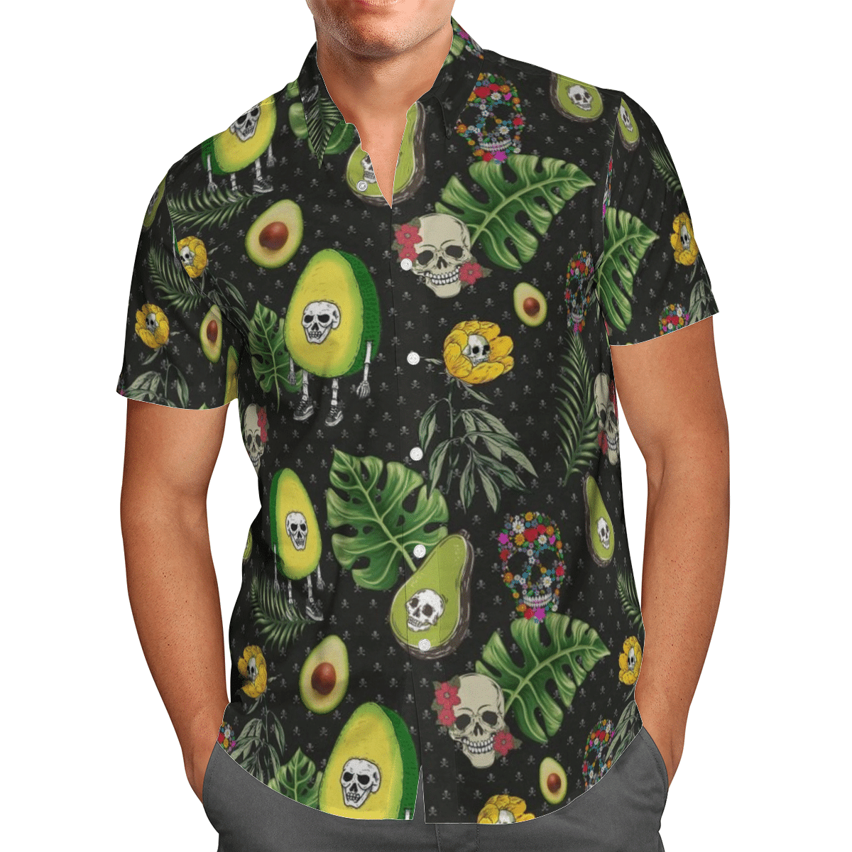 Funny Skull Avocado Hawaiian Shirt-1