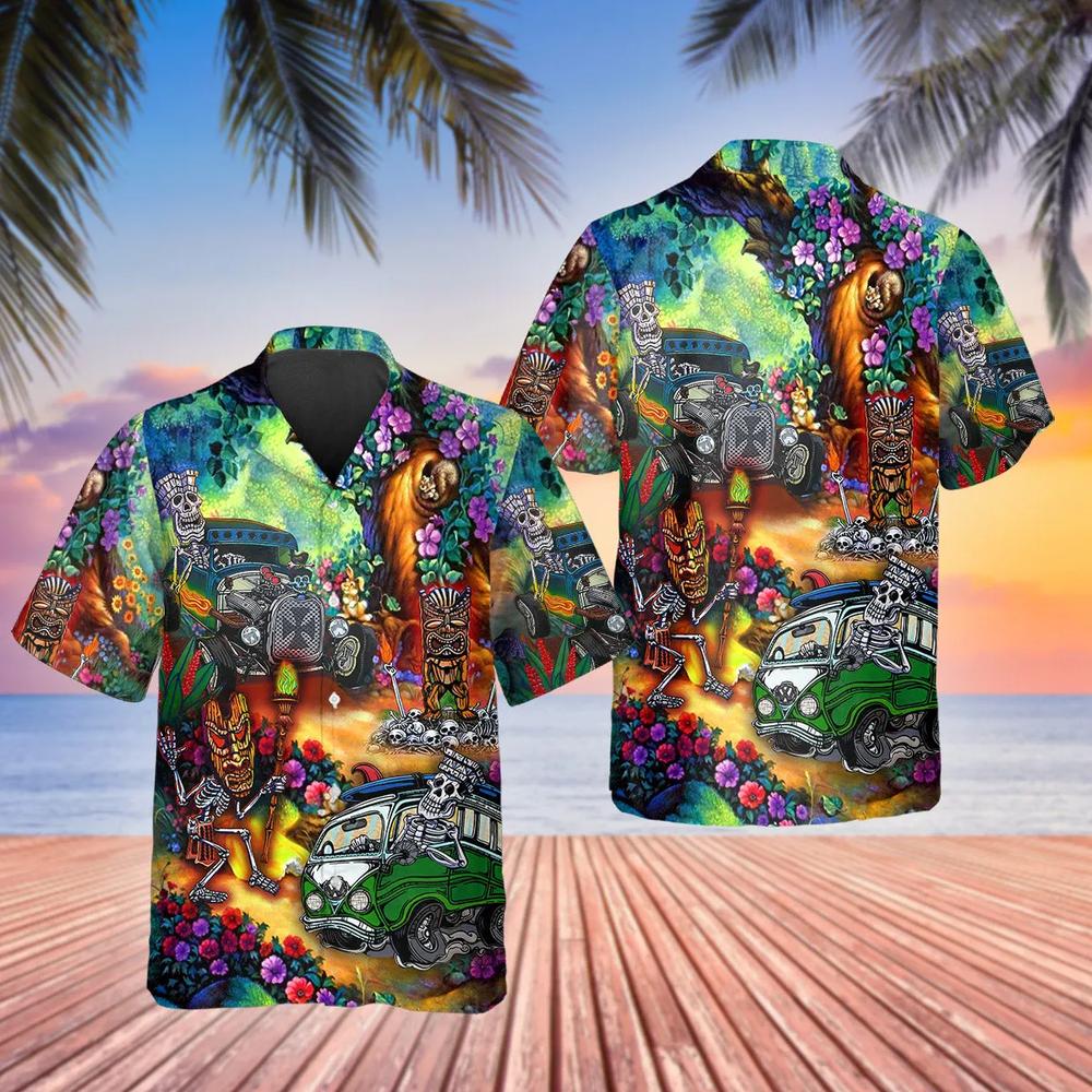 Funny Skull On Camper Hawaiian Shirt
