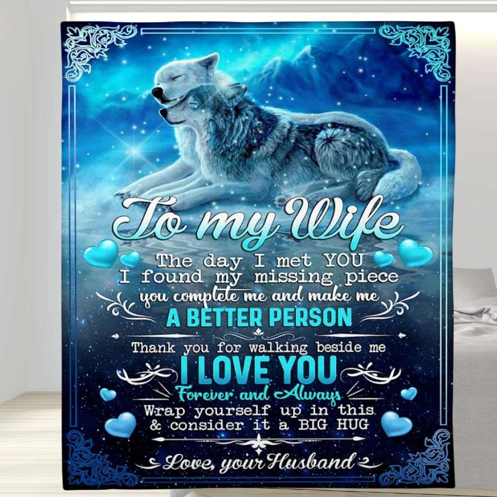 Thank You And Love You Forever Wolf Couple To My Wife Blanket Personalized Gift For Wife