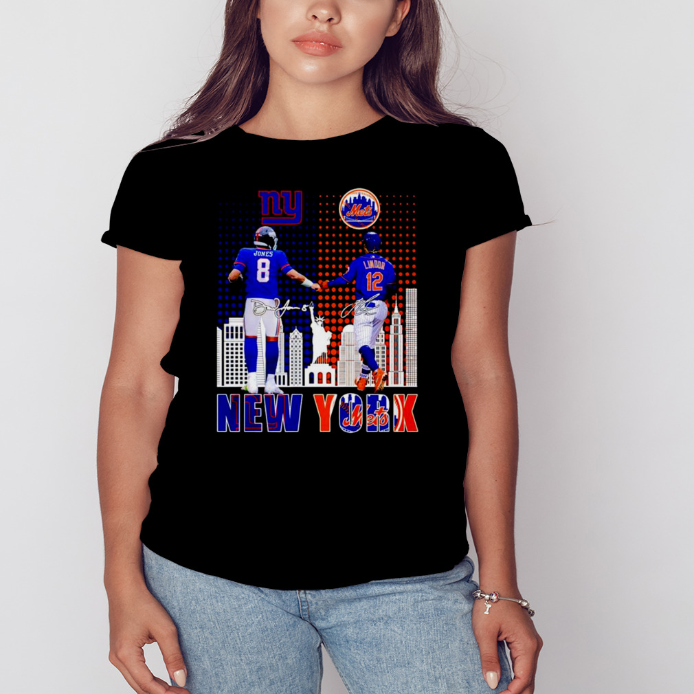 Daniel Jones - New York Giants x Francisco Lindor - New York Mets  Signatures Fan Gifts T-Shirt - Binteez