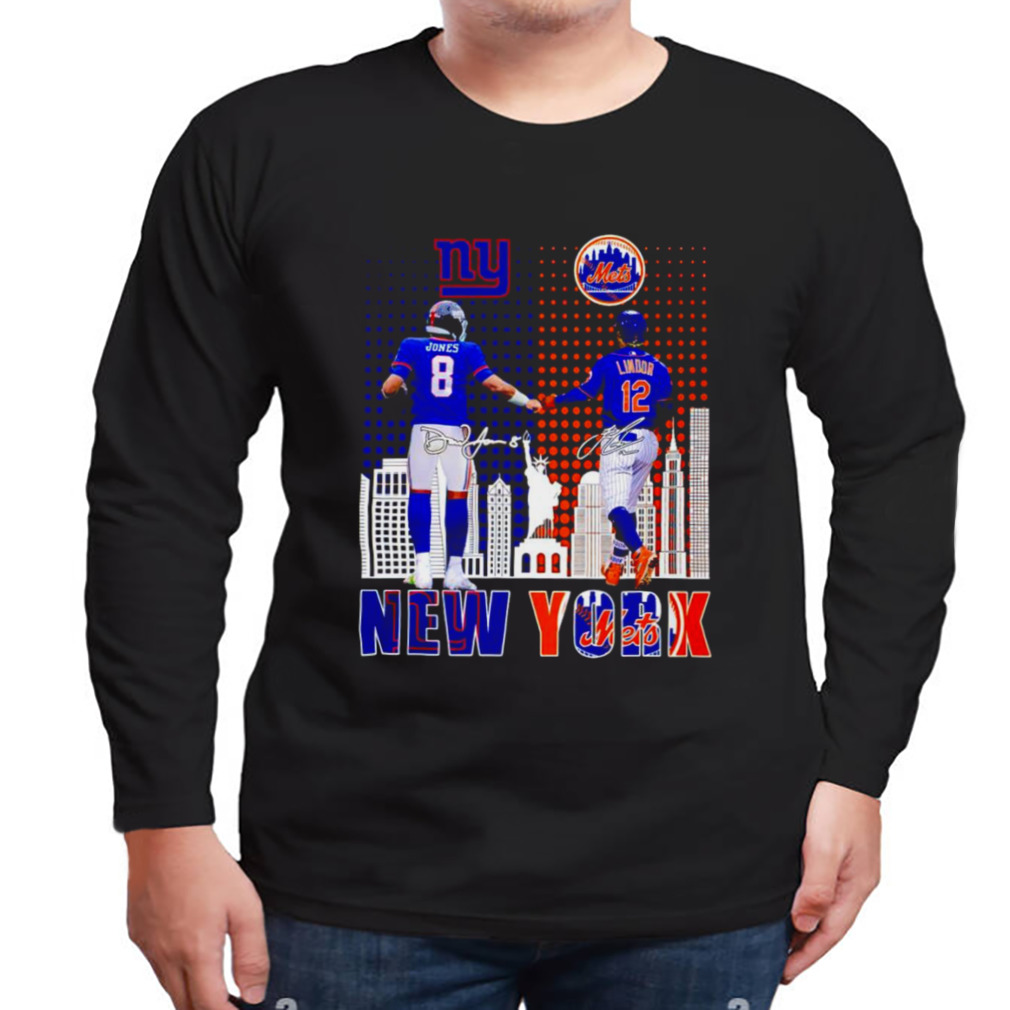 Daniel Jones - New York Giants x Francisco Lindor - New York Mets  Signatures Fan Gifts T-Shirt - Binteez