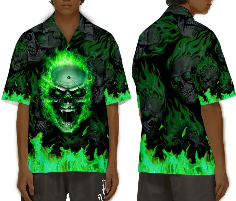 Gift For Skull Lover Green Skull Tropical Shirt Tropical Shirt