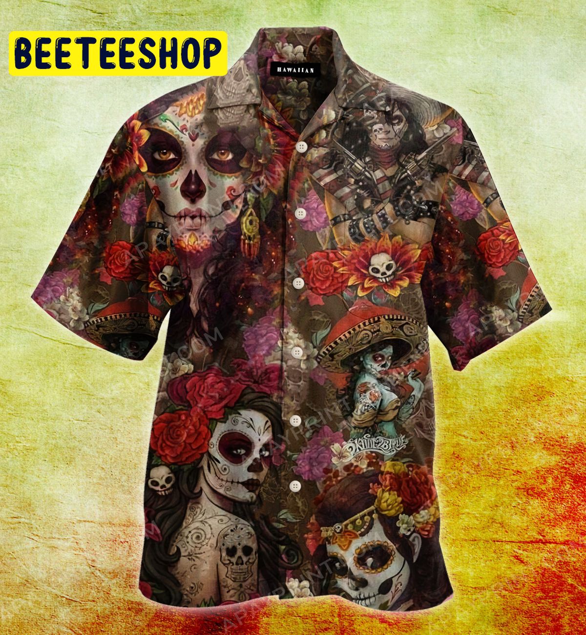 Girly Skull Tattoos – Day Of The Dead Trending Hawaiian Shirt-1