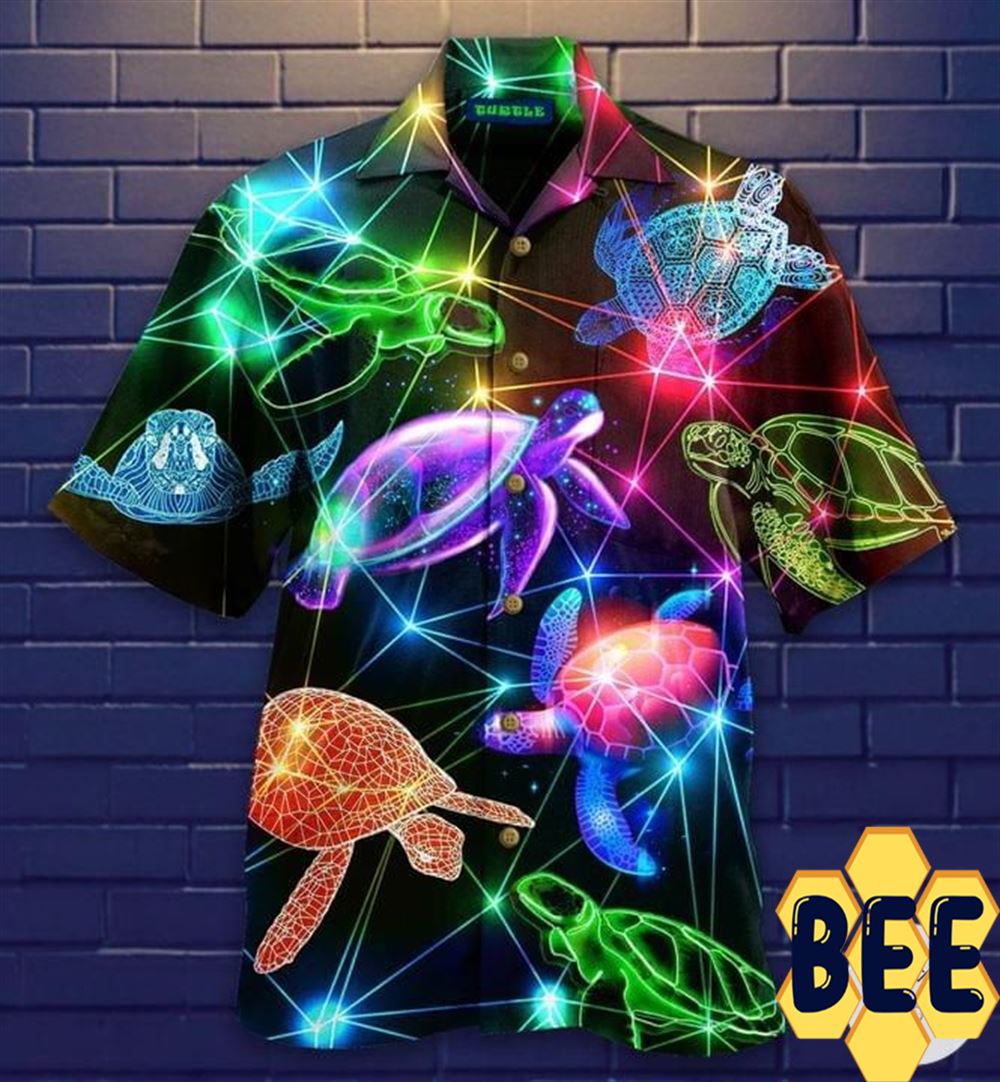 Glowing Neon Turtle Hawaiian Shirt-1